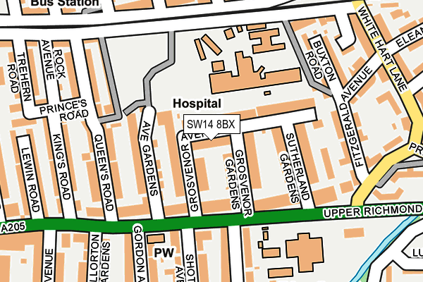 SW14 8BX map - OS OpenMap – Local (Ordnance Survey)