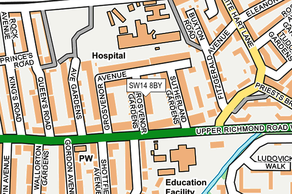 SW14 8BY map - OS OpenMap – Local (Ordnance Survey)