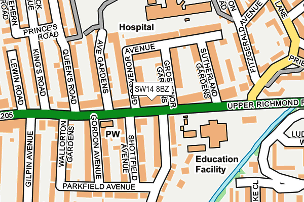 SW14 8BZ map - OS OpenMap – Local (Ordnance Survey)