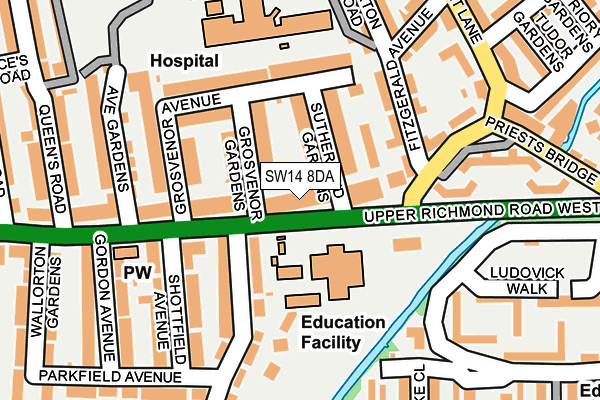 SW14 8DA map - OS OpenMap – Local (Ordnance Survey)