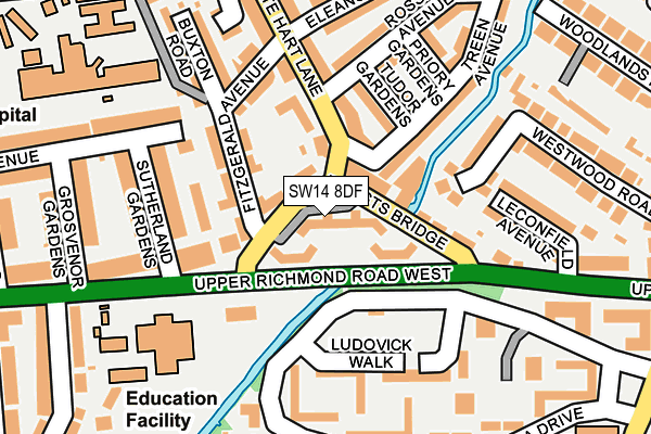 SW14 8DF map - OS OpenMap – Local (Ordnance Survey)