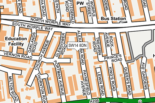 SW14 8DN map - OS OpenMap – Local (Ordnance Survey)