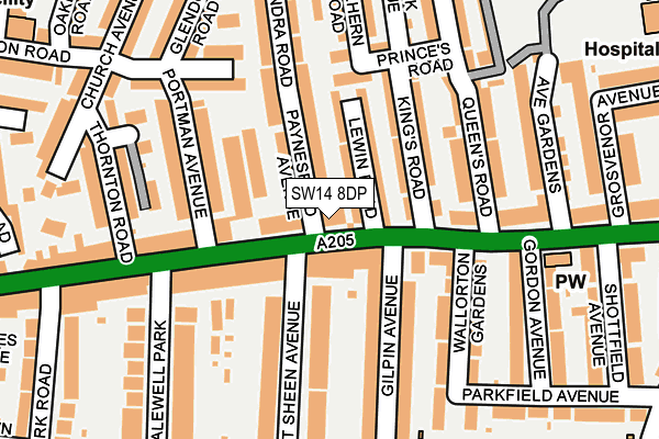 SW14 8DP map - OS OpenMap – Local (Ordnance Survey)