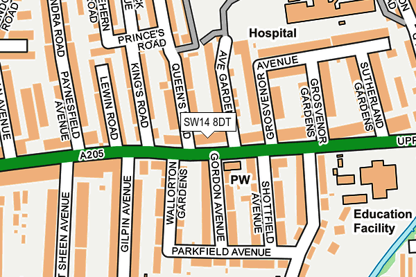 SW14 8DT map - OS OpenMap – Local (Ordnance Survey)