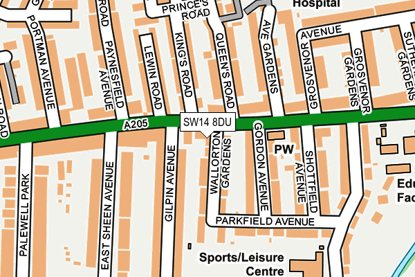 SW14 8DU map - OS OpenMap – Local (Ordnance Survey)