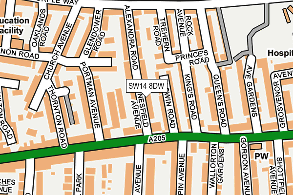 SW14 8DW map - OS OpenMap – Local (Ordnance Survey)