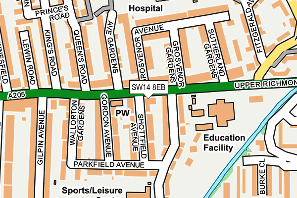 SW14 8EB map - OS OpenMap – Local (Ordnance Survey)