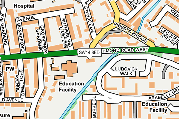SW14 8ED map - OS OpenMap – Local (Ordnance Survey)
