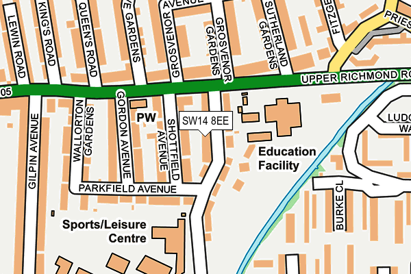 SW14 8EE map - OS OpenMap – Local (Ordnance Survey)