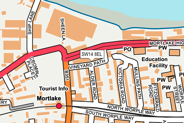 SW14 8EL map - OS OpenMap – Local (Ordnance Survey)