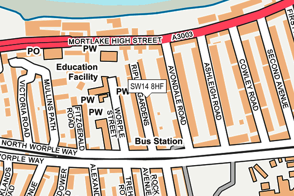 SW14 8HF map - OS OpenMap – Local (Ordnance Survey)