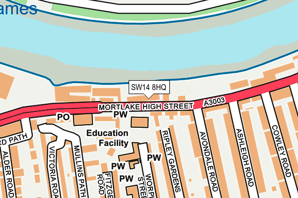 SW14 8HQ map - OS OpenMap – Local (Ordnance Survey)