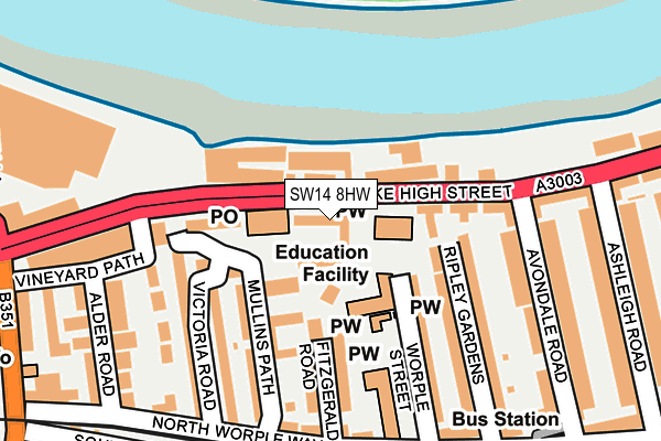 SW14 8HW map - OS OpenMap – Local (Ordnance Survey)