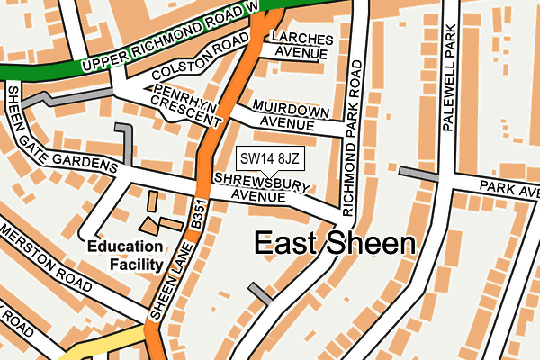 SW14 8JZ map - OS OpenMap – Local (Ordnance Survey)