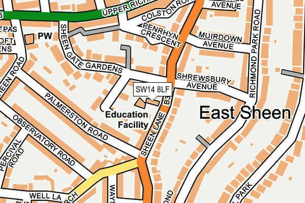 SW14 8LF map - OS OpenMap – Local (Ordnance Survey)
