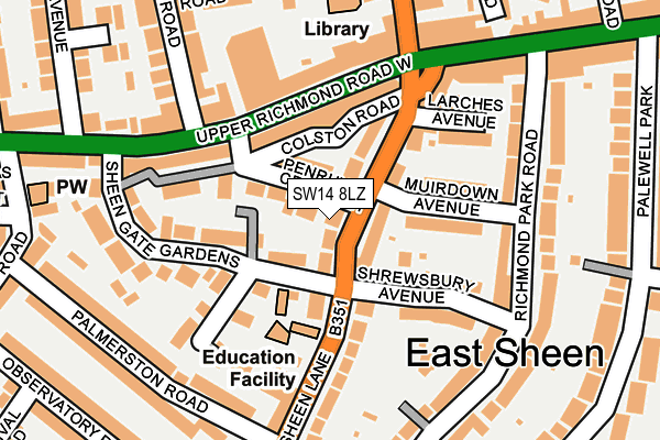 SW14 8LZ map - OS OpenMap – Local (Ordnance Survey)