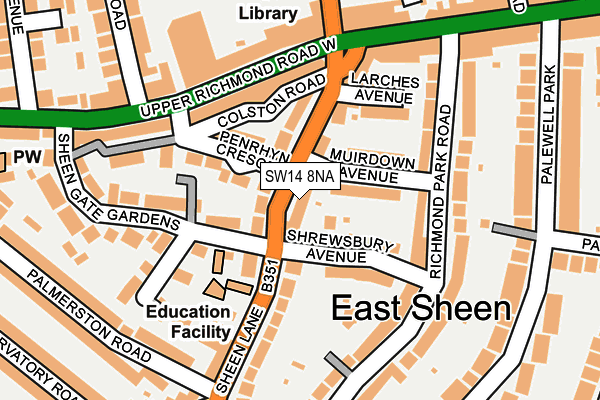 SW14 8NA map - OS OpenMap – Local (Ordnance Survey)