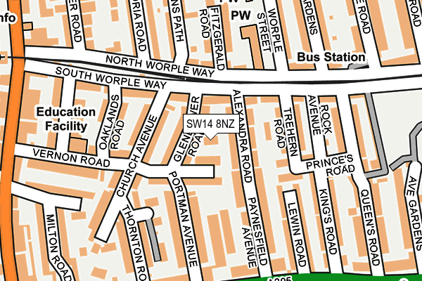 SW14 8NZ map - OS OpenMap – Local (Ordnance Survey)