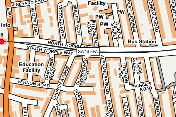 SW14 8PA map - OS OpenMap – Local (Ordnance Survey)