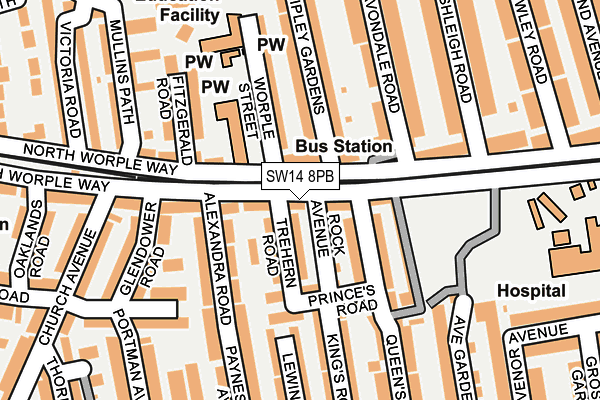 SW14 8PB map - OS OpenMap – Local (Ordnance Survey)