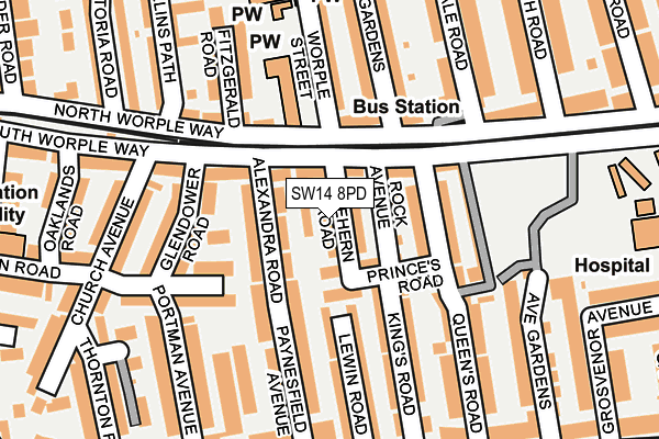 SW14 8PD map - OS OpenMap – Local (Ordnance Survey)