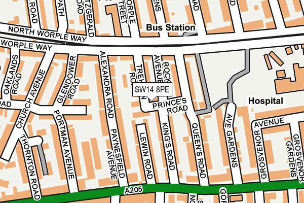 SW14 8PE map - OS OpenMap – Local (Ordnance Survey)