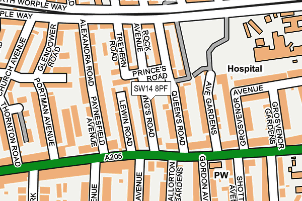 SW14 8PF map - OS OpenMap – Local (Ordnance Survey)