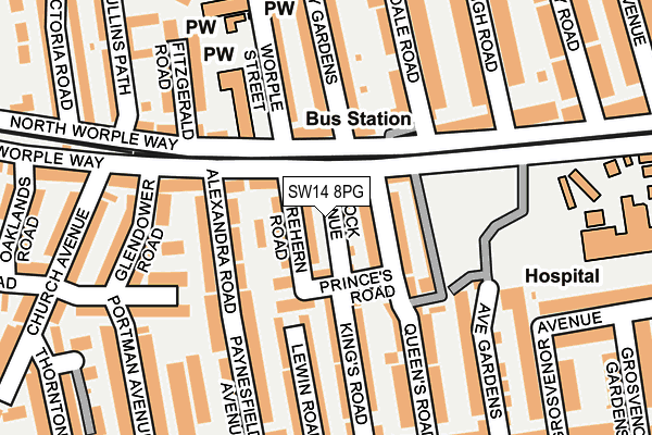 SW14 8PG map - OS OpenMap – Local (Ordnance Survey)