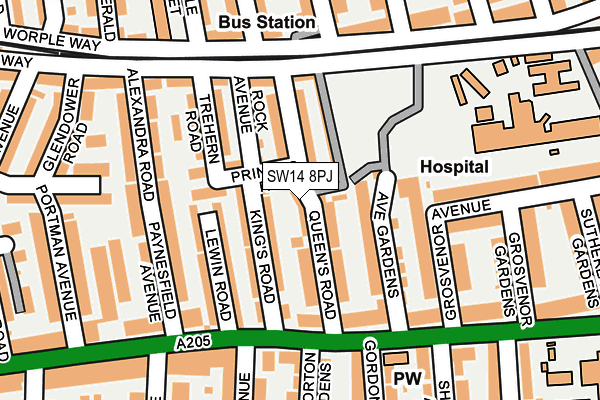 SW14 8PJ map - OS OpenMap – Local (Ordnance Survey)