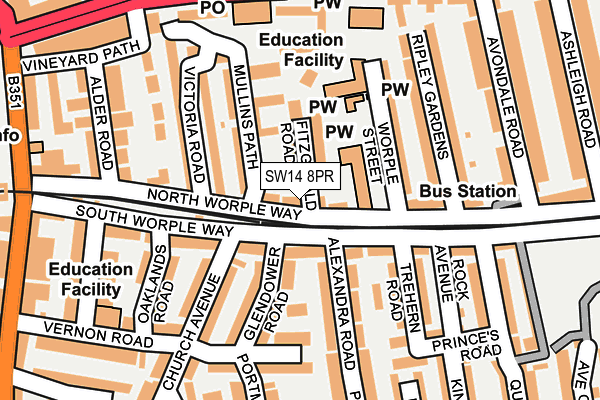 SW14 8PR map - OS OpenMap – Local (Ordnance Survey)
