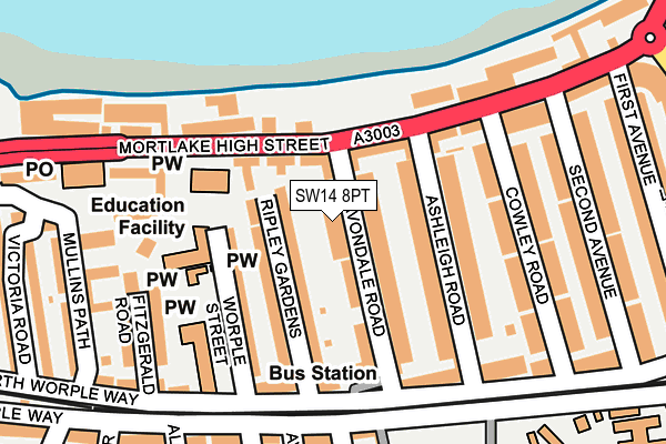 SW14 8PT map - OS OpenMap – Local (Ordnance Survey)