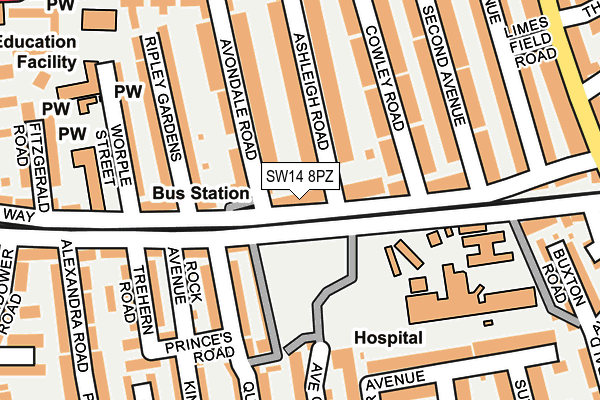 SW14 8PZ map - OS OpenMap – Local (Ordnance Survey)