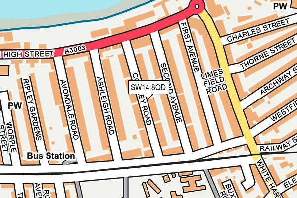 SW14 8QD map - OS OpenMap – Local (Ordnance Survey)