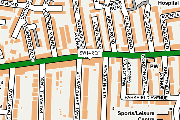 SW14 8QT map - OS OpenMap – Local (Ordnance Survey)