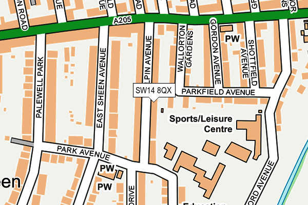 SW14 8QX map - OS OpenMap – Local (Ordnance Survey)