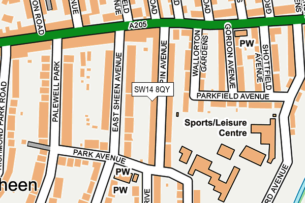 SW14 8QY map - OS OpenMap – Local (Ordnance Survey)