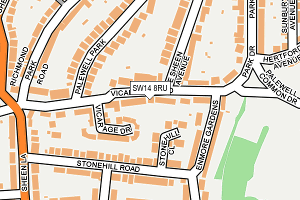 SW14 8RU map - OS OpenMap – Local (Ordnance Survey)