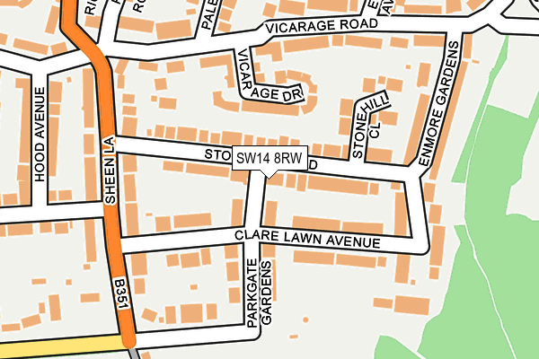 SW14 8RW map - OS OpenMap – Local (Ordnance Survey)