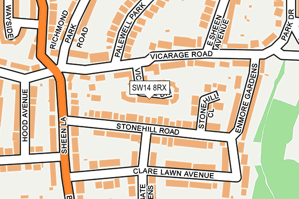 SW14 8RX map - OS OpenMap – Local (Ordnance Survey)