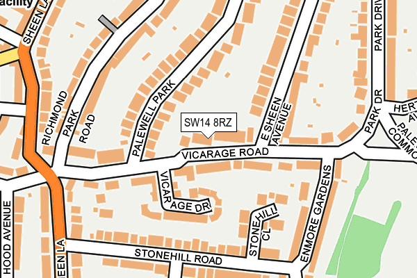 SW14 8RZ map - OS OpenMap – Local (Ordnance Survey)