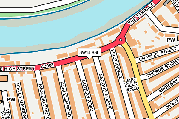 SW14 8SL map - OS OpenMap – Local (Ordnance Survey)