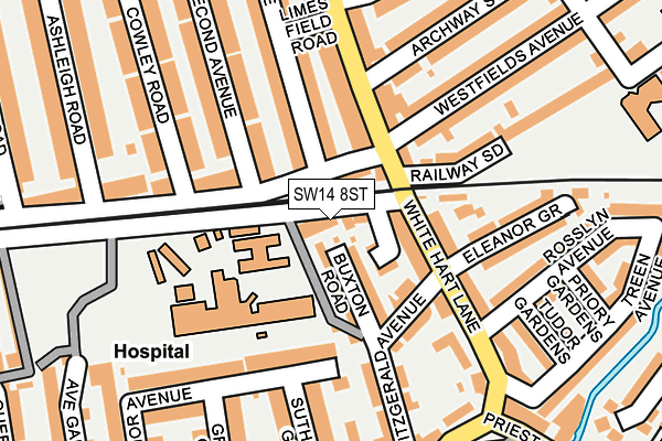 SW14 8ST map - OS OpenMap – Local (Ordnance Survey)