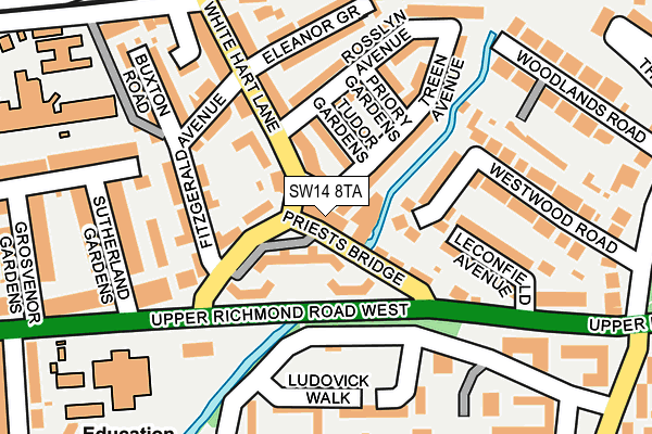 SW14 8TA map - OS OpenMap – Local (Ordnance Survey)