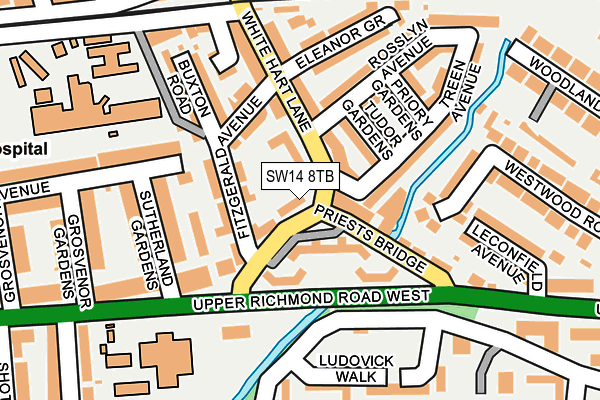 SW14 8TB map - OS OpenMap – Local (Ordnance Survey)