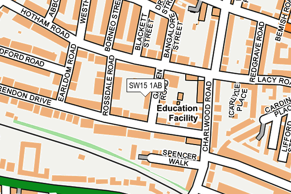 SW15 1AB map - OS OpenMap – Local (Ordnance Survey)