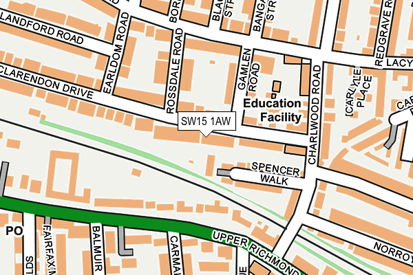 SW15 1AW map - OS OpenMap – Local (Ordnance Survey)