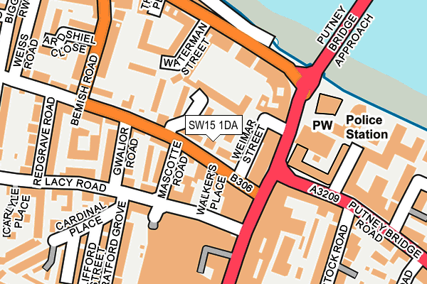 SW15 1DA map - OS OpenMap – Local (Ordnance Survey)