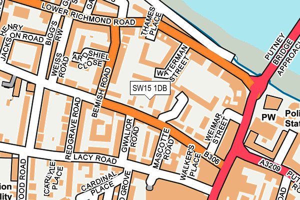 SW15 1DB map - OS OpenMap – Local (Ordnance Survey)