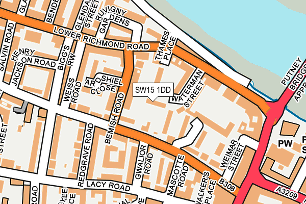 SW15 1DD map - OS OpenMap – Local (Ordnance Survey)