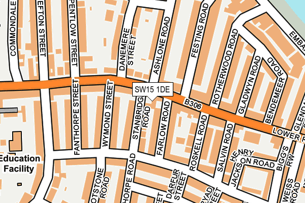 SW15 1DE map - OS OpenMap – Local (Ordnance Survey)